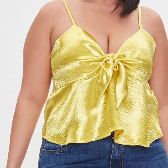 NWT Satin Flounce Bow Cami in Citron, small - Picture 6 of 7